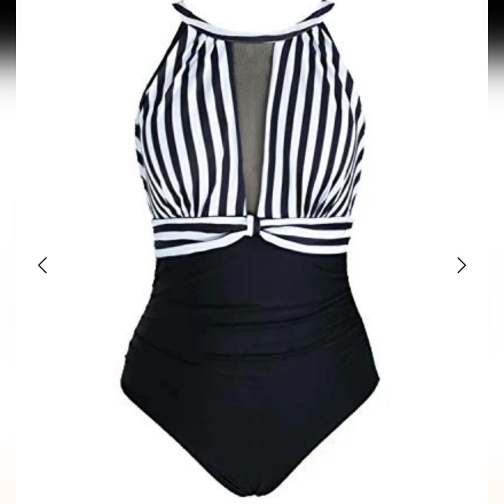 NWT Black and White Striped One Piece Swimwear - Picture 3 of 4